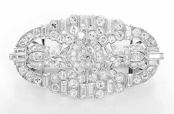 Stunning Art Deco Style Diamond and Platinum Brooch