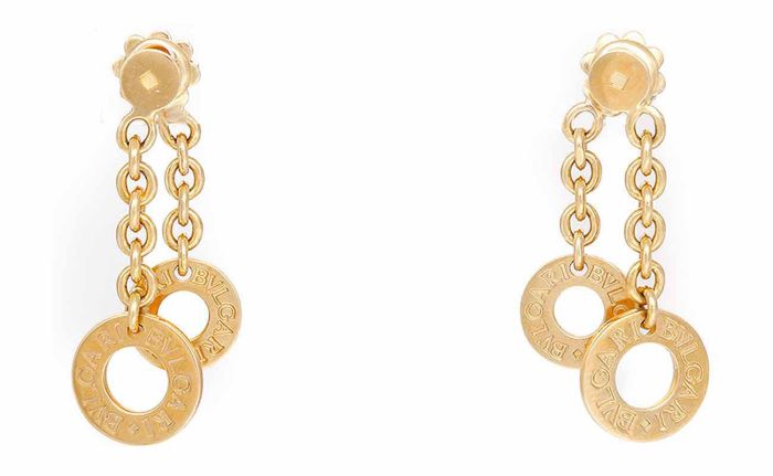 Bvlgari 18k Yellow Gold Disc & Chain Earrings Made in Italy