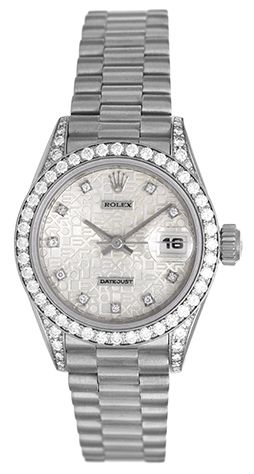 Ladies Rolex President 18k White Gold Diamond Watch 69159