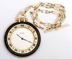 Vintage Cartier Black Onyx 18k Yellow Gold Pocket Watch 