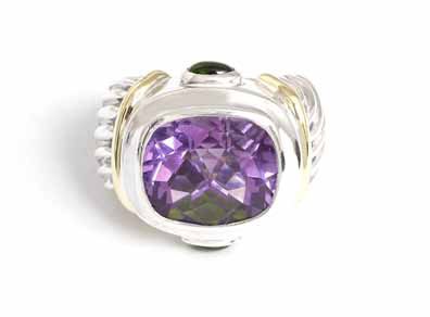 David Yurman Amethyst and Green Tourmaline Ring Sz. 5