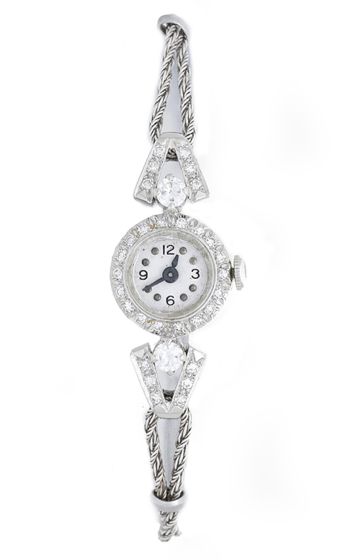 Ladies Vintage 14k White Gold & Diamond Ladies Swiss Watch 