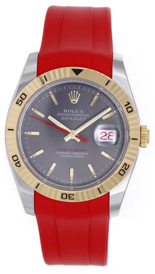 Rolex Turnograph Men's Watch Slate Dial Red Band 116263 