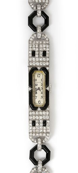 Vintage Tiffany & Co. Art Deco Platinum, Diamond & Onyx Ladies Watch ca. 1930