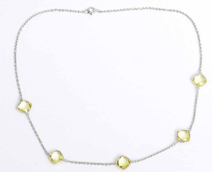 Beautiful 18K White Gold and Yellow Quartz Necklace