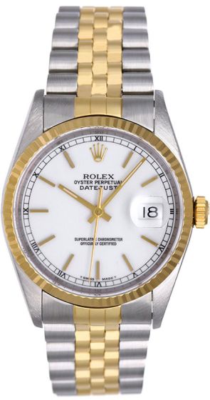 Rolex Datejust 2-Tone Men's Steel & Gold Watch 16233 White Dial