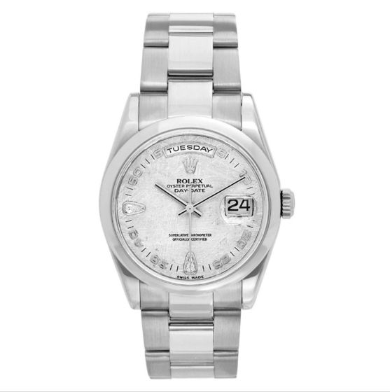 Rolex President Day-Date Men's 18k White Gold Watch 118209 Meteorite Dial