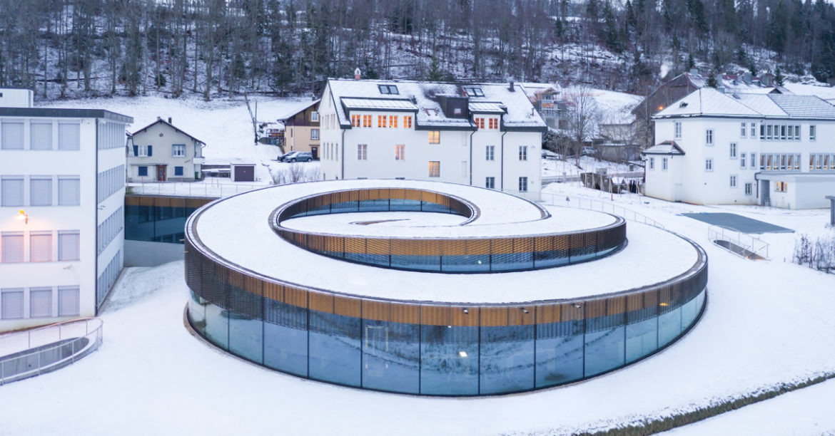 A view of Musee Atelier Audemars Piguet in wintertime.