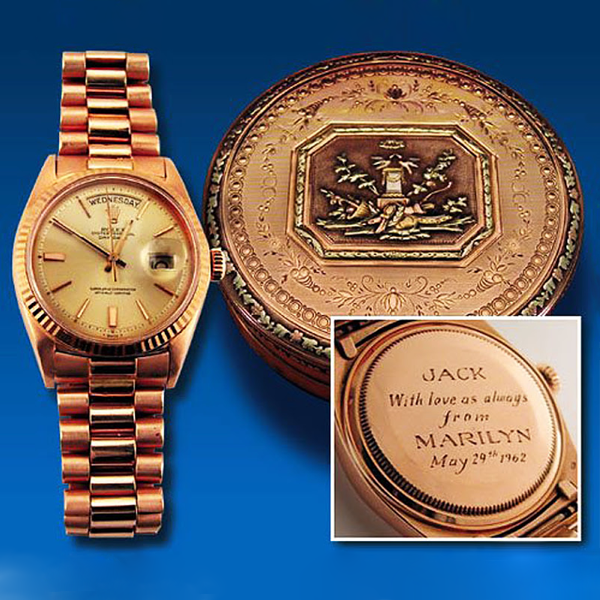 Engraved Rolex Day Date President given as gift from Marilyn Monroe to John F. Kennedy