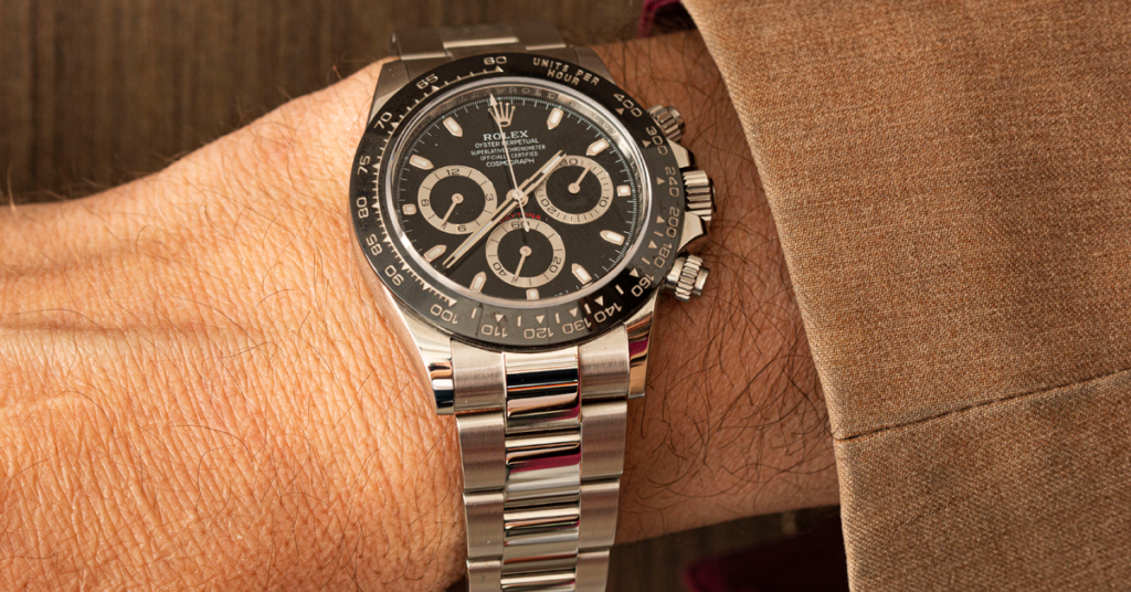 The Rolex Cosmograph Daytona with black ceramic dial in stainless steel