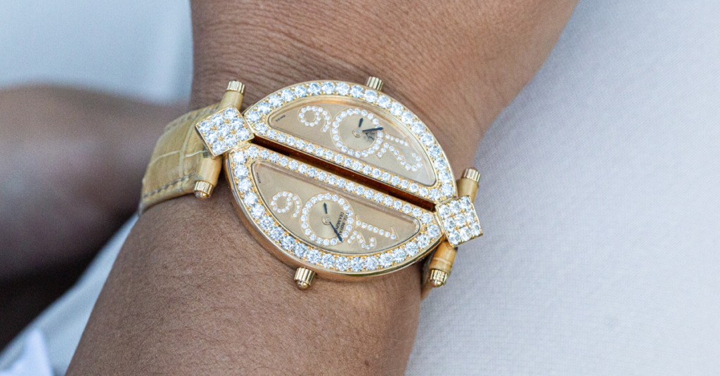 Chatila Dual-time yellow gold and diamond ladies watch gift ideas for her..