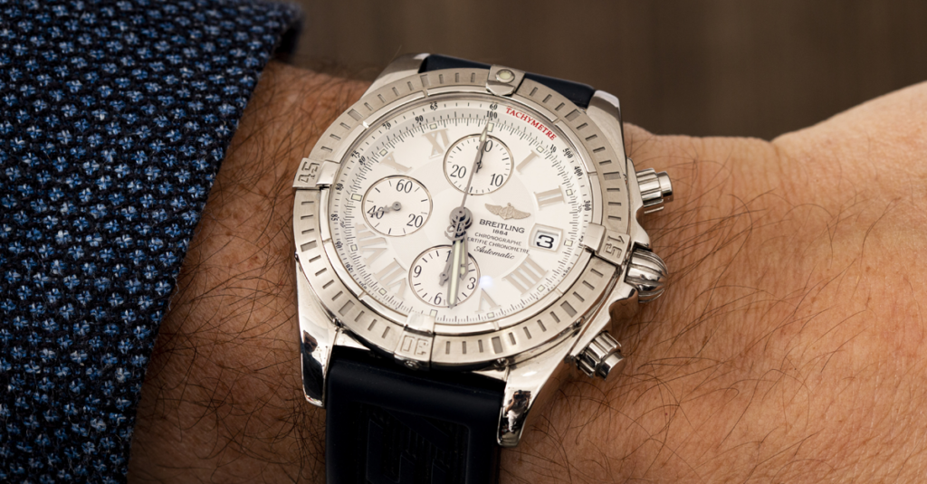 Breitling Mens Watches with a Stainless Steel Case and White Dial.