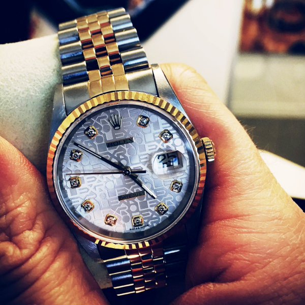 Rolex Datejust 16233 two-tone watch with a silver jubilee diamond dial.