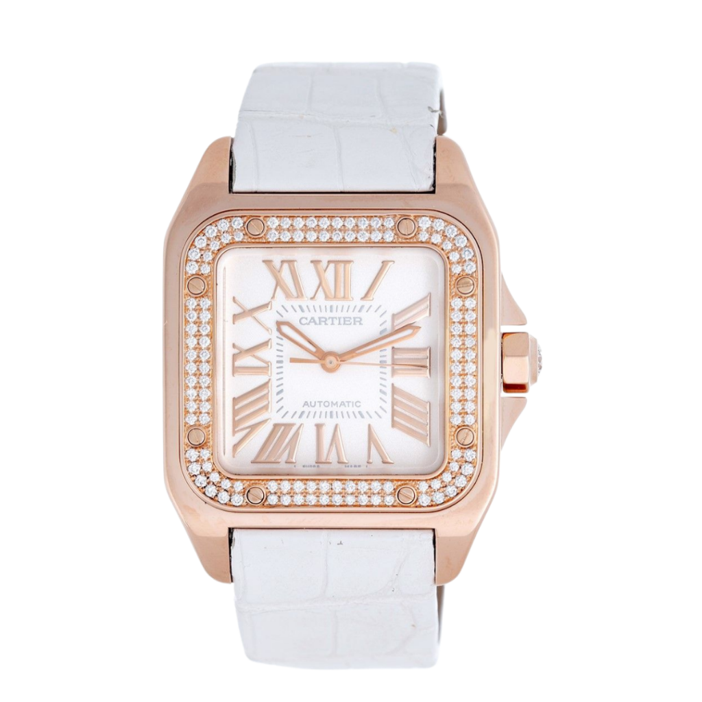 Cartier diamond watches in rose gold.