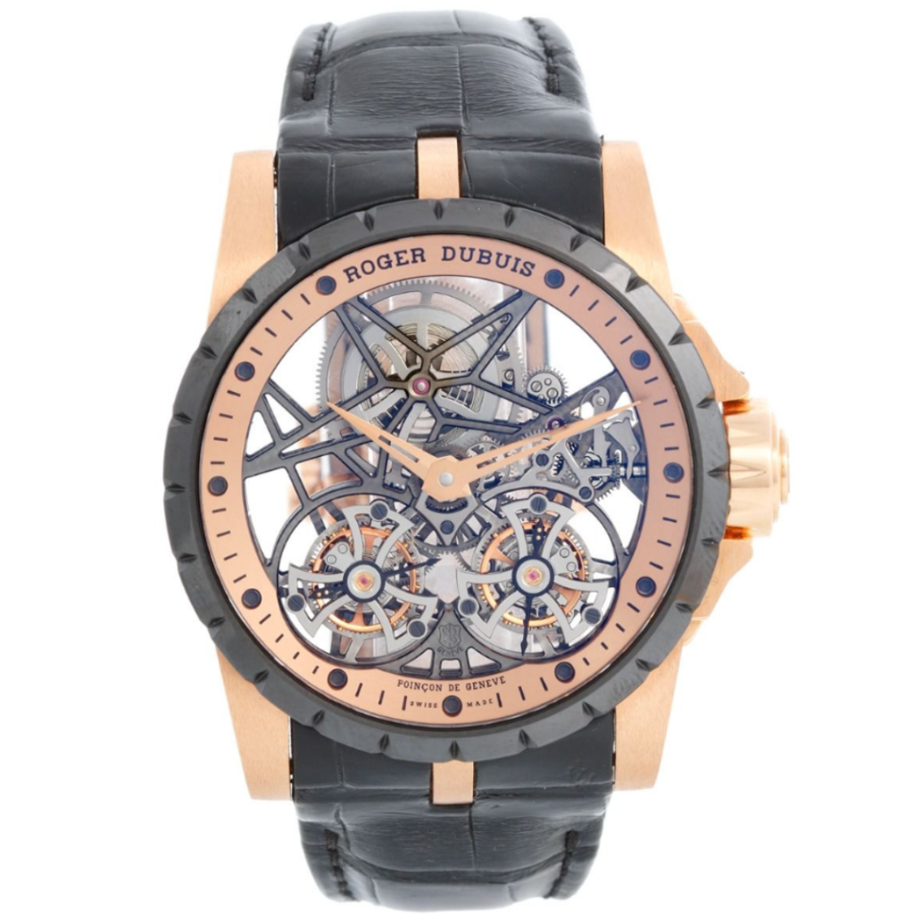 Roger Dubuis two tone skeleton watch in 18K rose gold and black