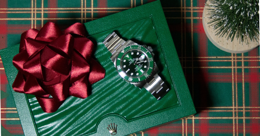 Holiday Gift Guide watch Rolex Submarine with a Green bezel and dial.